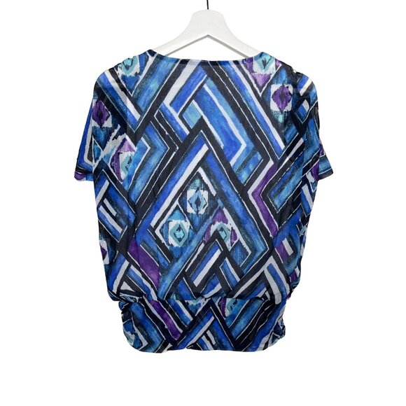 Chicos Blue Purple Print Mesh Blouse Medium Slit Sleeve Casual - Picture 10 of 12